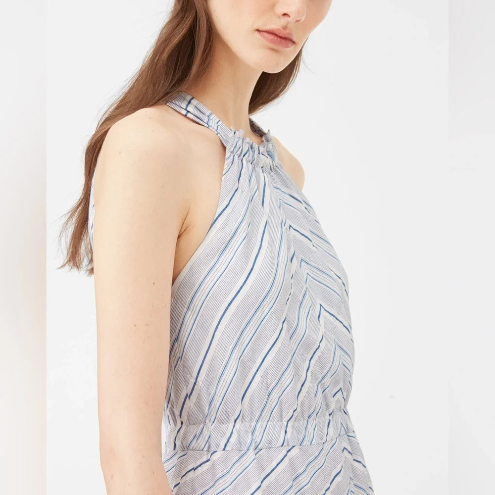 NWT Rebecca Taylor Striped Linen Halter Neck Size S Blue & White Mid Thigh Dress - Picture 5 of 16